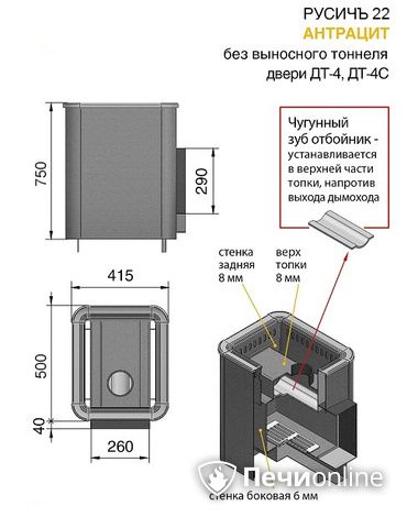 Дровяные печи-каменки Везувий Русичъ Антрацит 22 (ДТ-4С) без выноса в Петропавловске-Камчатском