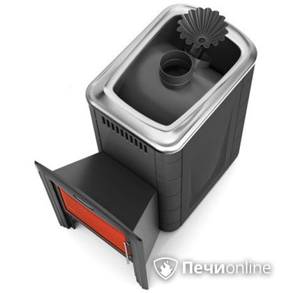 Дровяная банная печь TMF Ангара 2012 Carbon Витра с закрытой каменкой антрацит в Петропавловске-Камчатском
