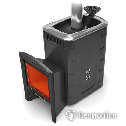 Дровяная банная печь TMF Гейзер 2014 Carbon Витра с теплообменником антрацит в Петропавловске-Камчатском